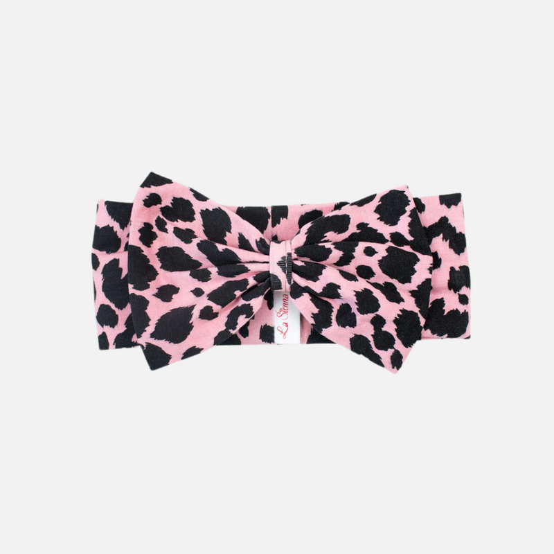 Stretchy Bow Headband - Pink Leopard