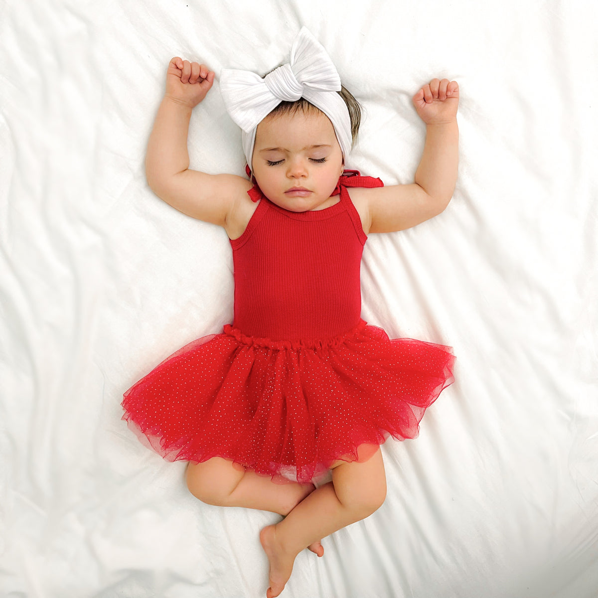 Tie Up Waffle Tutu Dress - Red