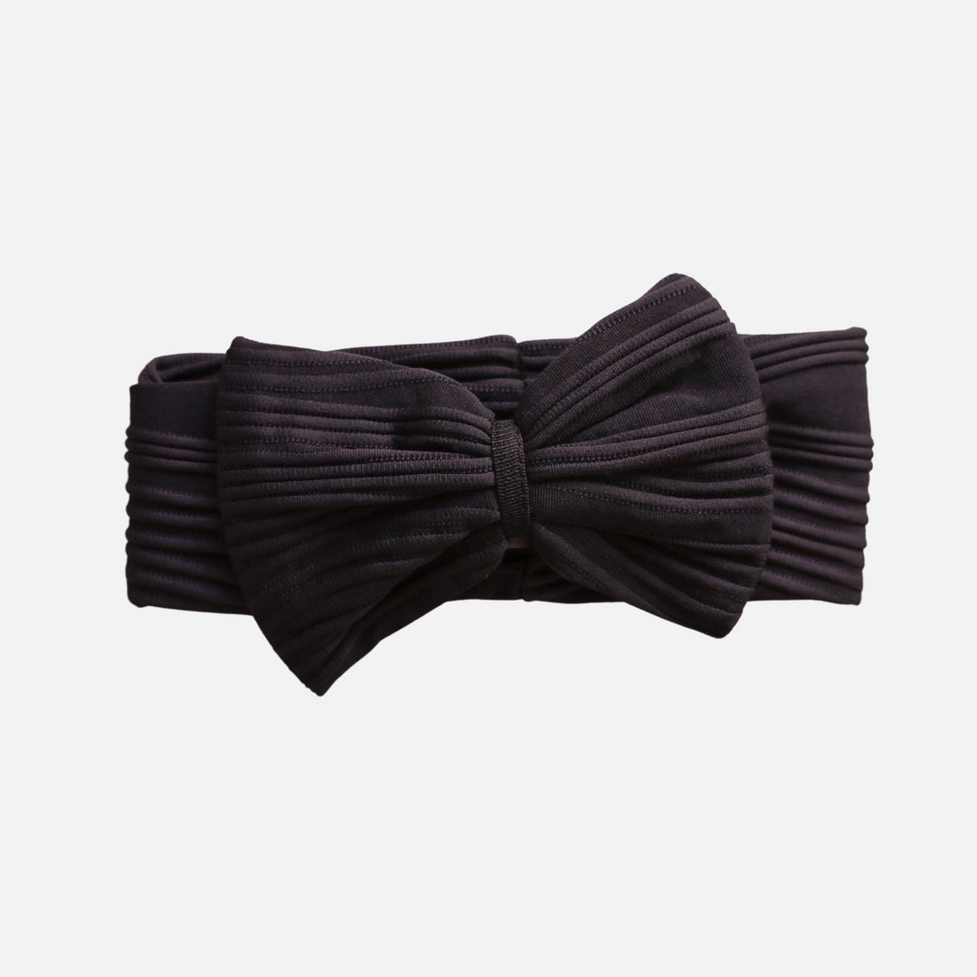 Ribbed Bow Headband - Black