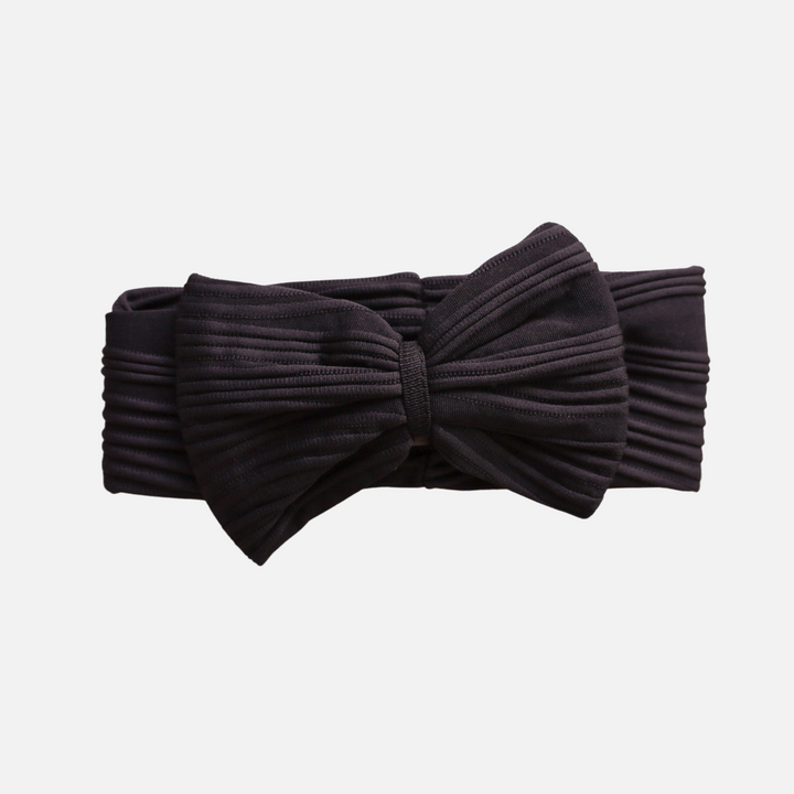 Ribbed Bow Headband - Black