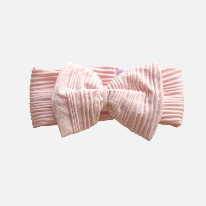 Ribbed Bow Headband - Baby Pink