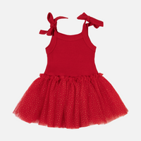 Tie Up Waffle Tutu Dress - Red