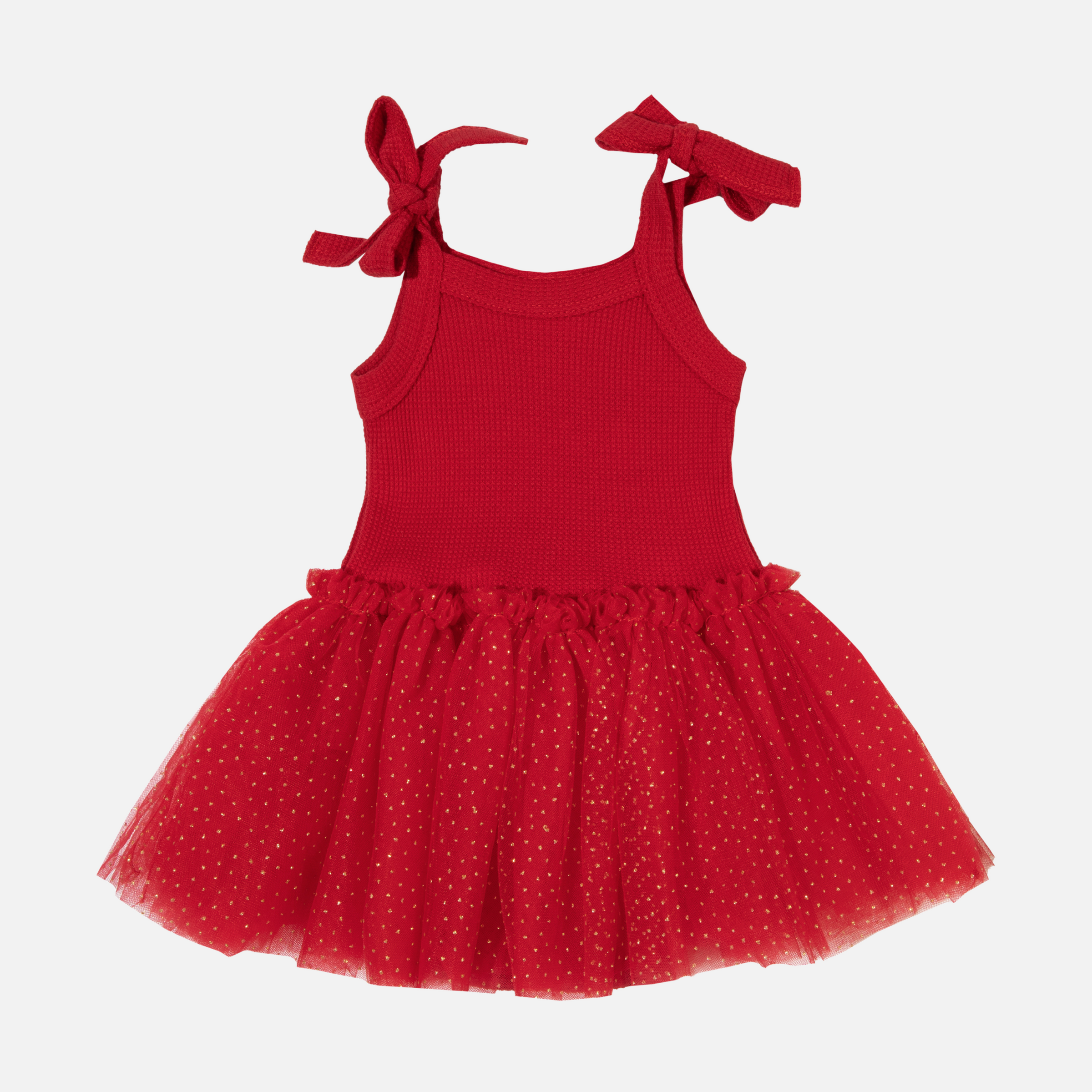 Tie Up Waffle Tutu Dress - Red